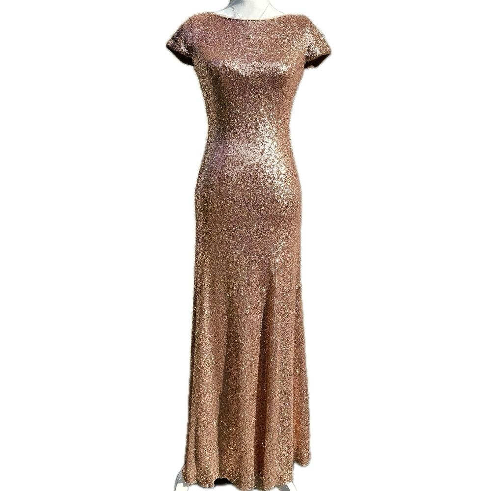 Revelry Chloe Gown Sequin Rose Gold Homecoming Bridesmaid Black Tie Formal 2P